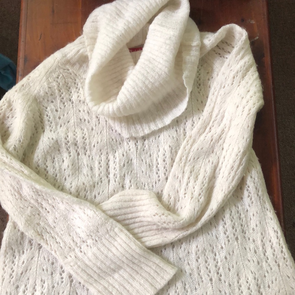 Elle XL tunic cowl-neck lacy sweater